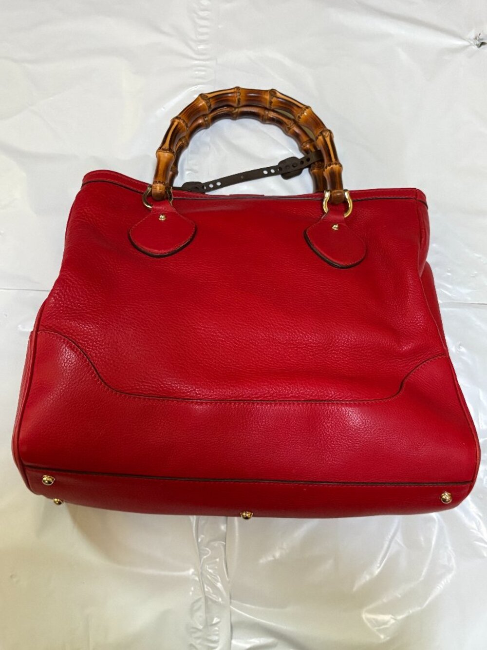 Gucci Vintage Diana Tote Bag - Red Pebbled Calfskin with Bamboo Handles Medium